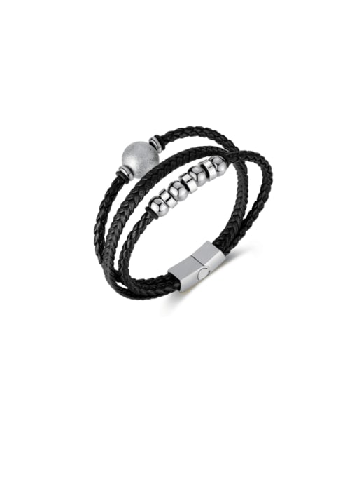 PH1560 Stainless steel Artificial Leather Weave Hip Hop Set Bangle