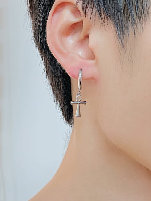 Open Sky Titanium Steel Cross Minimalist Huggie Earring 1