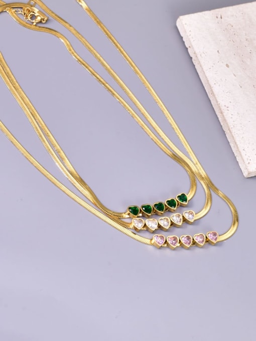 A TEEM Titanium Steel Glass Stone Heart Hip Hop Snake Bone Chain Necklace 0