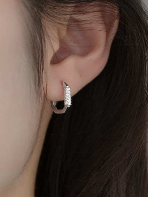 Rosh 925 Sterling Silver Hexagon Minimalist Huggie Earring 1