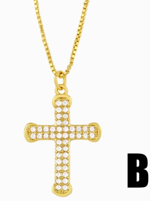 B Copper Cubic Zirconia Cross Vintage Pendant Necklace