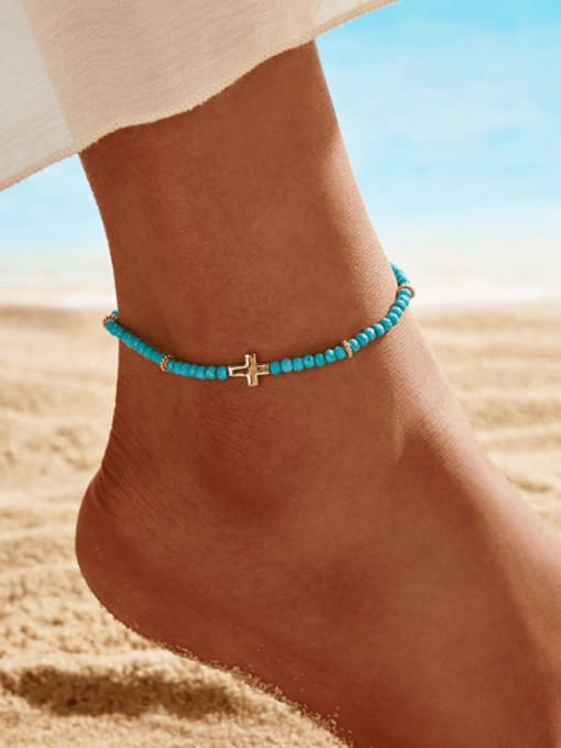 RINNTIN 925 Sterling Silver Turquoise  Geometric Minimalist Anklet 1