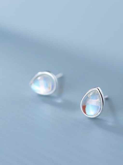 Rosh 925 Sterling Silver Glass Stone Water Drop Minimalist Stud Earring 0