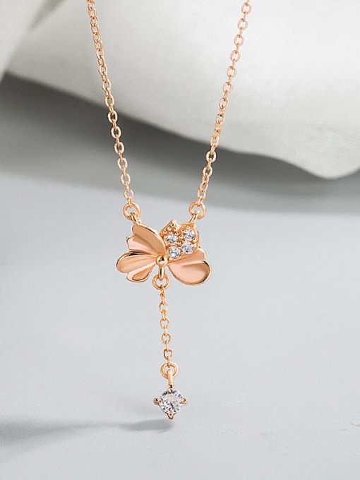 Rose Gold 925 Sterling Silver Rhinestone Butterfly Minimalist  Tassel Necklace