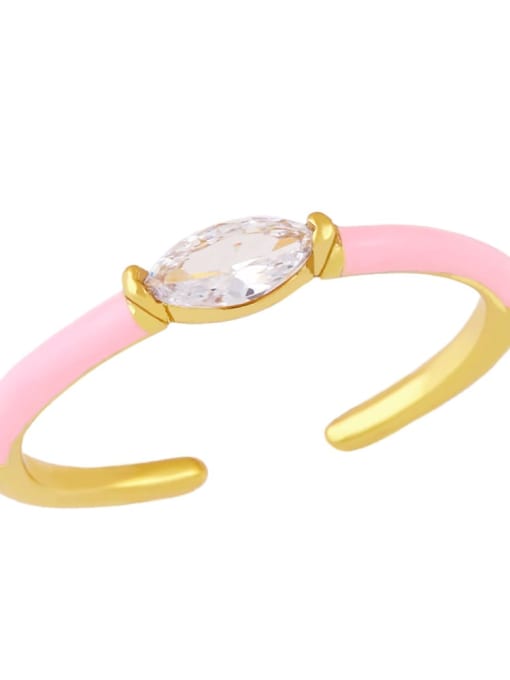 Pink Brass Enamel Cubic Zirconia Geometric Minimalist Band Ring