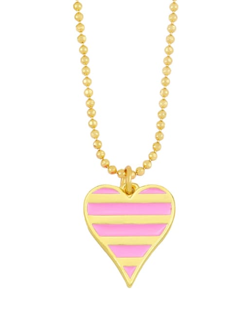 Pink Brass Enamel Heart Minimalist Necklace
