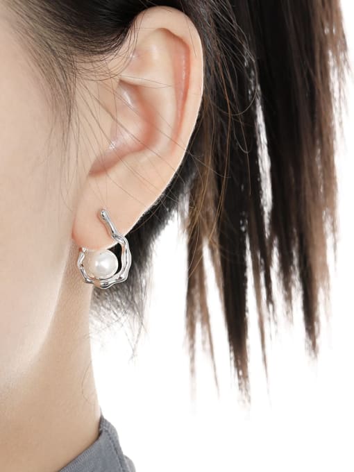DAKA 925 Sterling Silver Imitation Pearl Irregular Minimalist Stud Earring 1