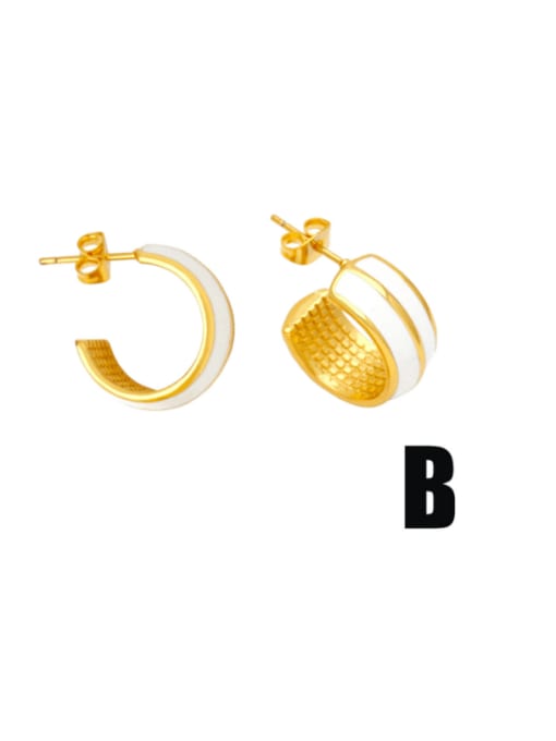 B Brass Enamel Geometric Vintage Stud Earring