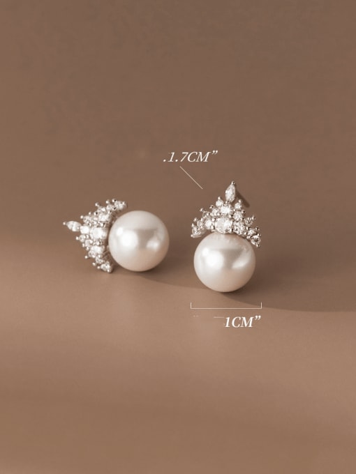 Rosh 925 Sterling Silver Imitation Pearl Crown Minimalist Stud Earring 3