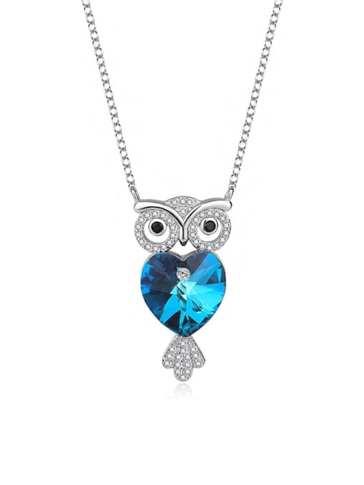 JYXZ 049 (Gradient Blue) 925 Sterling Silver Austrian Crystal Owl Classic Necklace