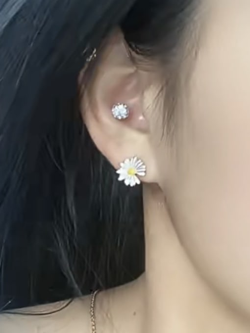 Rosh 925 Sterling Silver Enamel Flower Cute Stud Earring 1