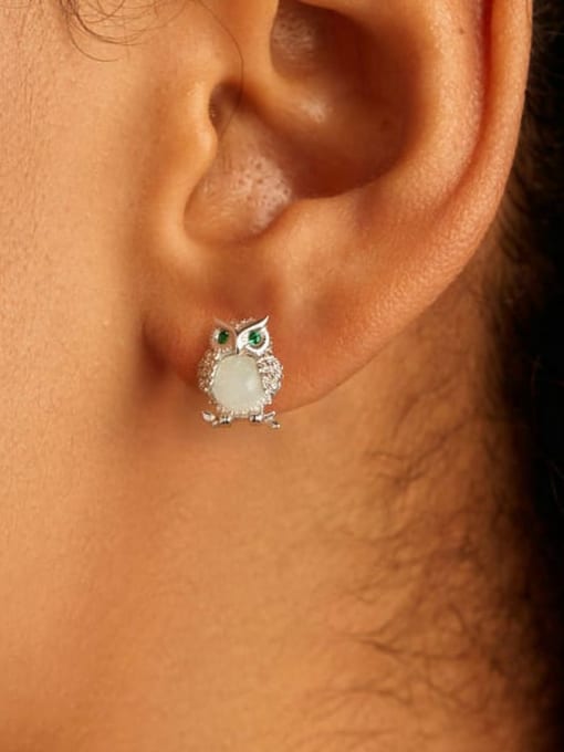 Jare 925 Sterling Silver Natural Stone Owl Cute Stud Earring 1