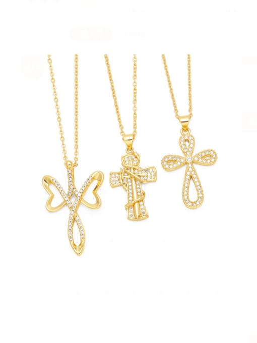CC Brass Cubic Zirconia Cross Vintage Regligious Necklace