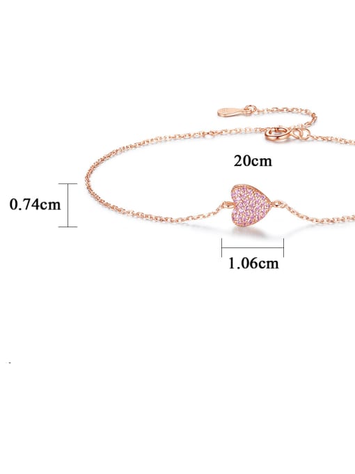 CCUI 925 Sterling Silver Rhinestone Heart Minimalist Link Bracelet 3