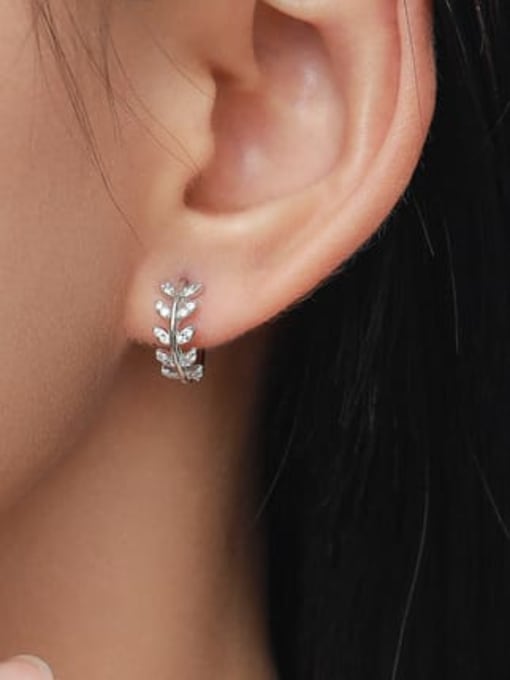 MODN 925 Sterling Silver Cubic Zirconia Leaf Minimalist Huggie Earring 1