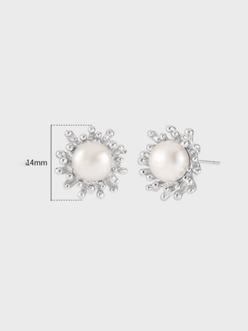 DAKA 925 Sterling Silver Imitation Pearl Flower Vintage Stud Earring 2