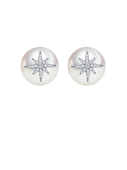 platinum Copper Freshwater Pearl Round Ball Minimalist Stud Earring