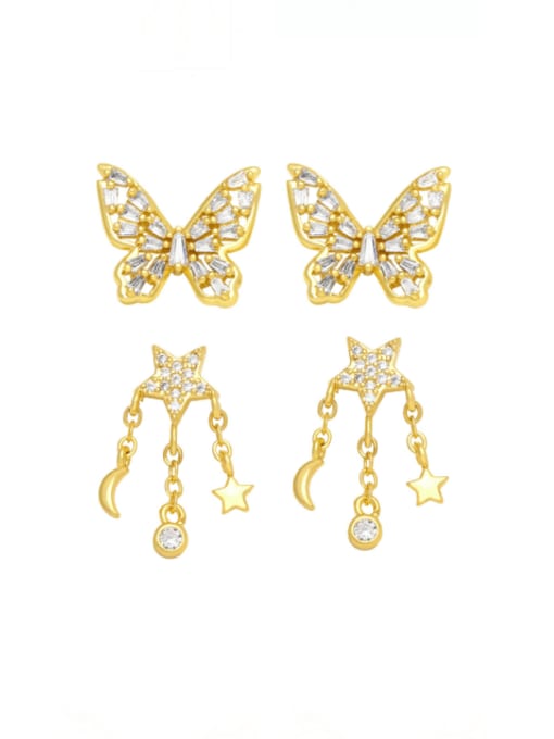 CC Brass Cubic Zirconia Butterfly Tassel Cute Stud Earring 0