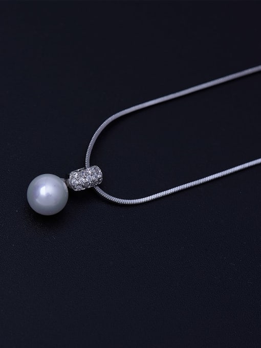 BLING SU Copper Imitation Pearl Gray Round Minimalist Necklace 1