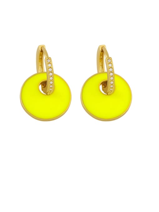 yellow Brass Enamel Round Minimalist Drop Earring