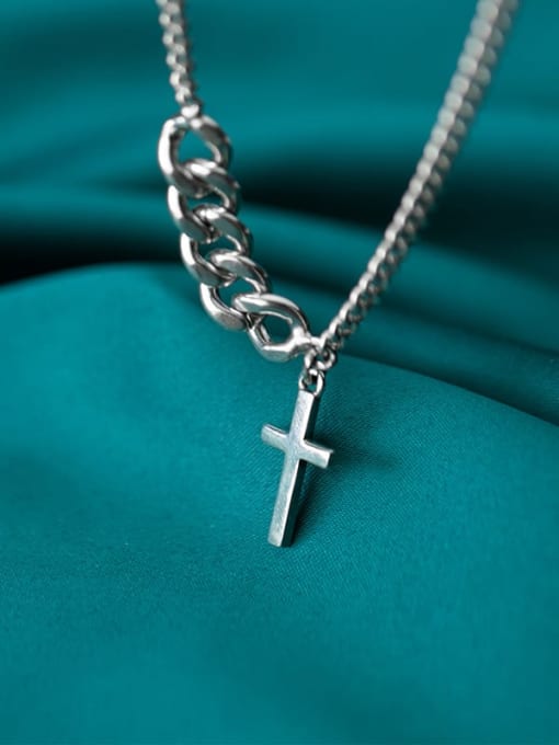 Rosh 925 Sterling Silver Cross Vintage Hollow Chain Necklace 3