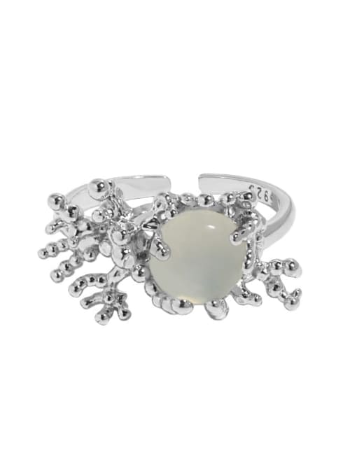 White gold 925 Sterling Silver Jade Irregular Vintage Band Ring