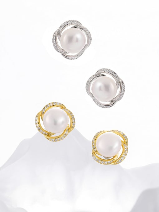 DAKA 925 Sterling Silver Imitation Pearl Flower Minimalist Stud Earring