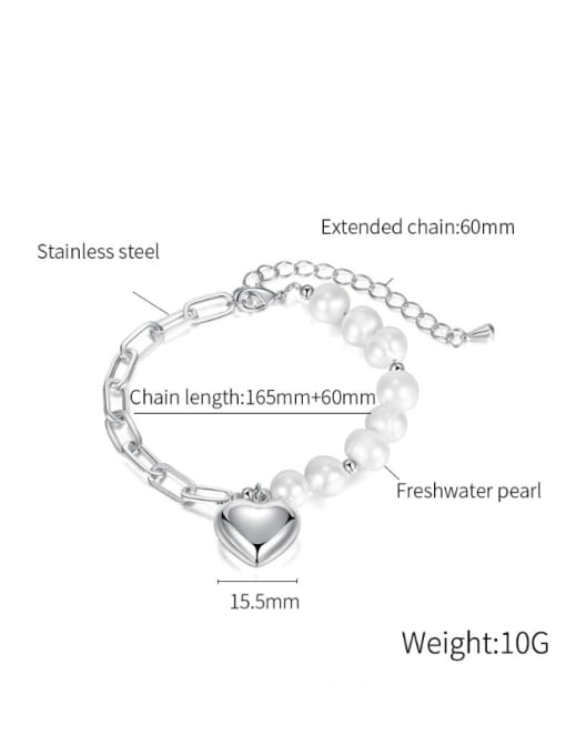 Open Sky Stainless steel Freshwater Pearl Heart Minimalist Link Bracelet 3