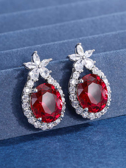 Red treasure earrings Brass Cubic Zirconia Luxury Water Drop  Earring and Necklace Set