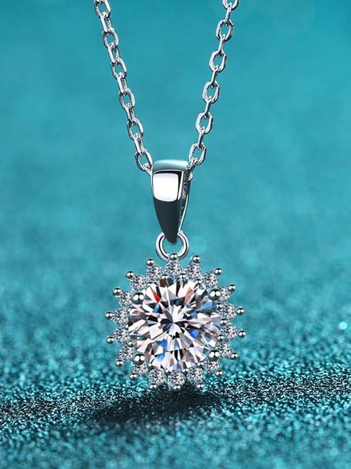 MOISS 925 Sterling Silver Moissanite Flower Dainty Necklace