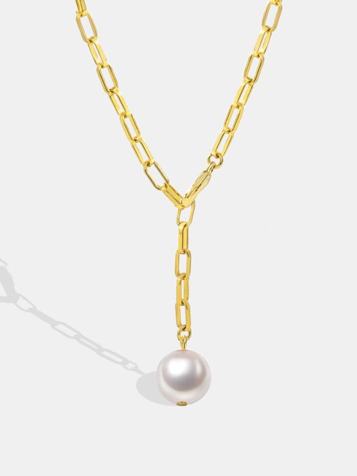 CHARME Brass Imitation Pearl Tassel Minimalist Tassel Necklace 0