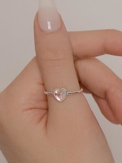 Boomer Cat 925 Sterling Silver Cubic Zirconia Heart Minimalist Band Ring 1