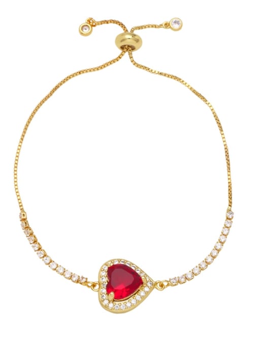 red Brass Cubic Zirconia Heart Vintage Bracelet