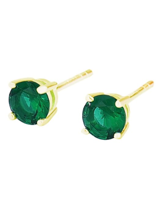 Green glass gold 925 Sterling Silver Cubic Zirconia Geometric Minimalist Stud Earring