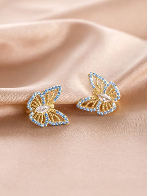 ES1785 gold 925 Sterling Silver Cubic Zirconia Butterfly Minimalist Clip Earring
