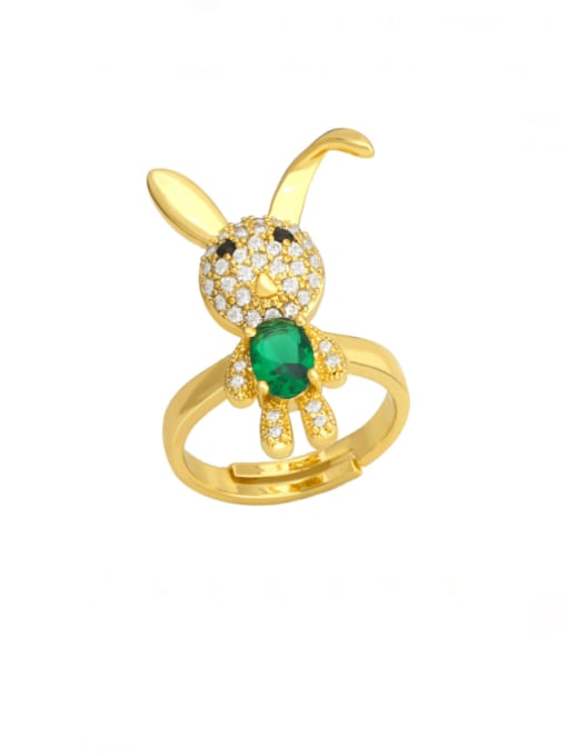 green Brass Cubic Zirconia Rabbit Cute Band Ring