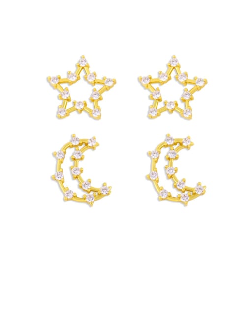CC Brass Cubic Zirconia Star Hip Hop Stud Earring 0