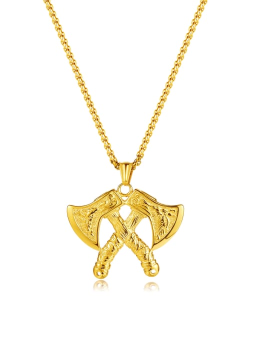 2232 gold Pendant + Pearl Chain 3*55cm Titanium Steel Irregular Hip Hop Necklace