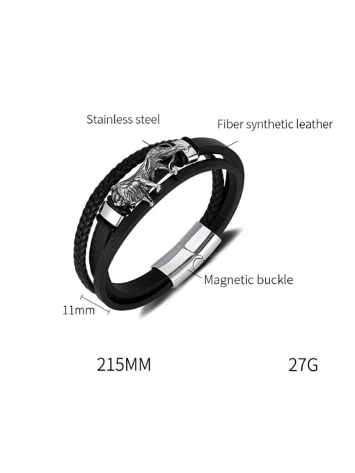 PH1588 Stainless steel Artificial Leather Weave Hip Hop Band Bangle