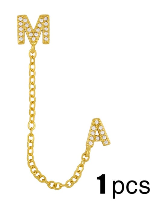 letter （single） Brass Cubic Zirconia Simple chain butterfly letters  Bohemia Stud Earring (single)