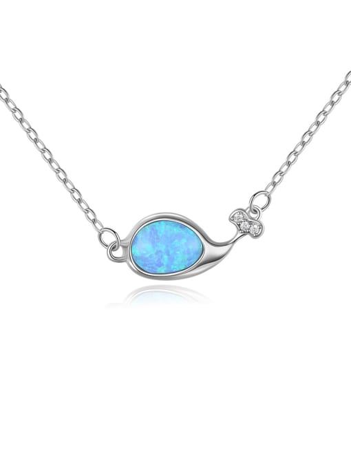 CCUI 925 Sterling Silver Opal Fish Minimalist Necklace 0