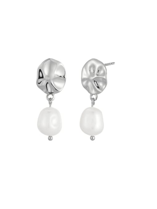 White gold irregular lotuspearl earrings 925 Sterling Silver Freshwater Pearl Irregular Minimalist Drop Earring