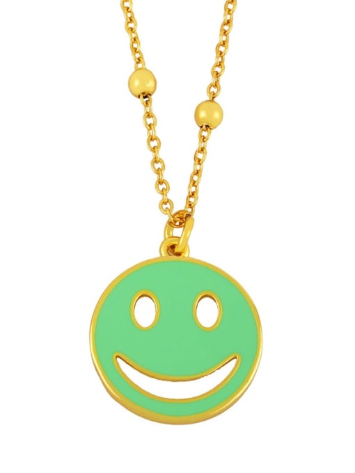 Light green Brass Enamel Smiley Hip Hop Necklace