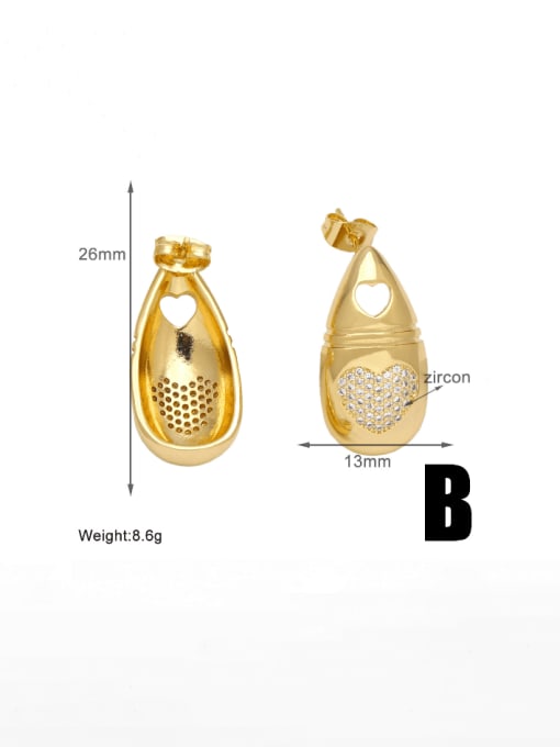 B Brass Cubic Zirconia Water Drop Vintage Stud Earring