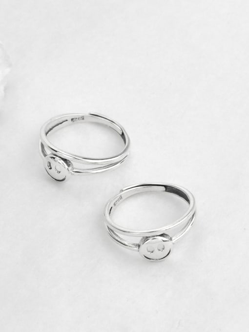 SHUI Vintage Sterling Silver With Platinum Plated Simplistic Smiley Free Size Rings 3