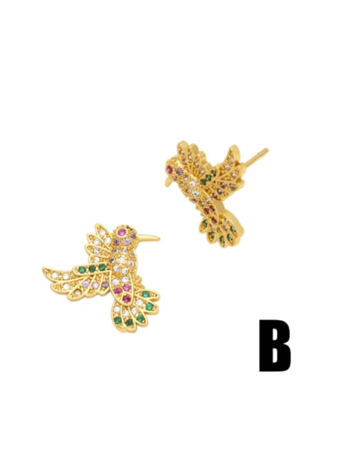 B Brass Cubic Zirconia Bird Vintage Stud Earring