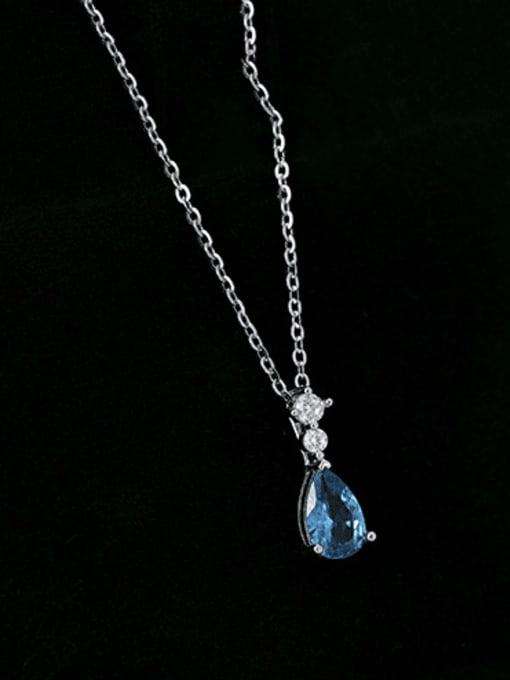 NS1047  Platinum 925 Sterling Silver Cubic Zirconia Water Drop Dainty Necklace