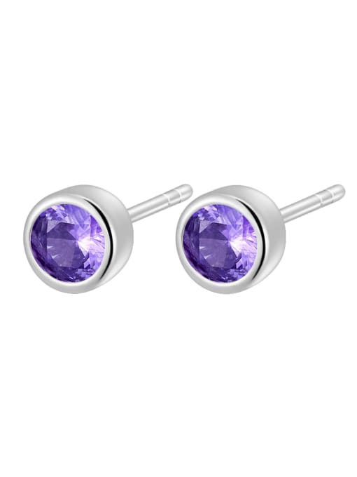 Purple 925 Sterling Silver Cubic Zirconia Geometric Dainty Stud Earring