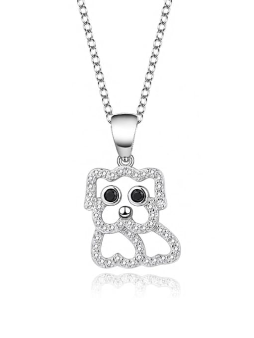 YJDZ 065 (Platinum) 925 Sterling Silver Cubic Zirconia Dog Cute Necklace