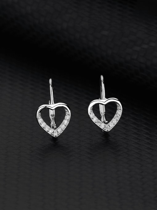 BC-Swarovski Elements 925 Sterling Silver Cubic Zirconia Heart Minimalist Huggie Earring 0